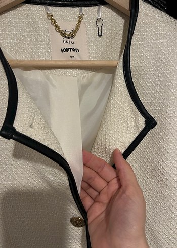 Düğmeli Beyaz Kadın Ceket- 38 Beden-Koton - Görsel 6