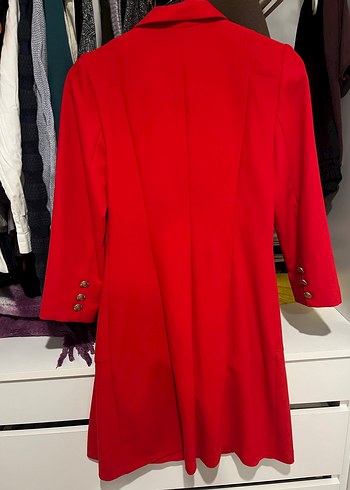 Düğmeli Kırmızı Ceket Elbise - Görsel 2