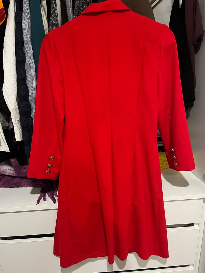 Düğmeli Kırmızı Ceket Elbise - Görsel 2