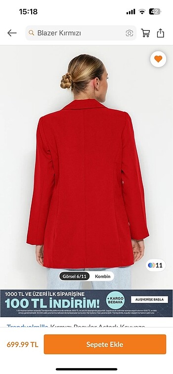 34 Beden Kırmızı blazer