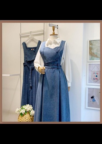 46 Beden Kadın Lacivert Denim Uzun Elbise