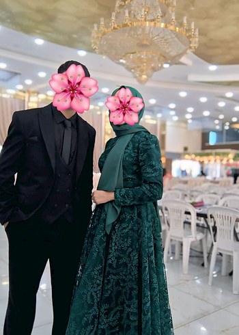 Yeşil Uzun Kol Abiye Elbise - Görsel 2