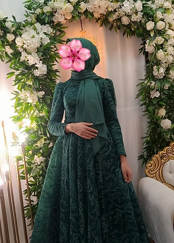 Yeşil Uzun Kol Abiye Elbise - Görsel 3