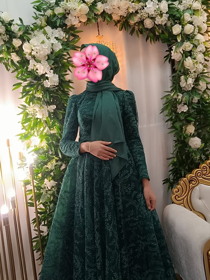 Yeşil Uzun Kol Abiye Elbise - Görsel 3