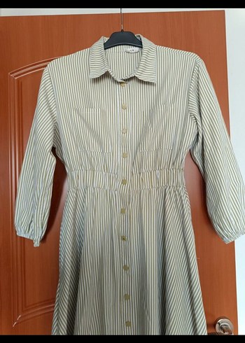 yeşil çizgili uzun elbise - Görsel 2