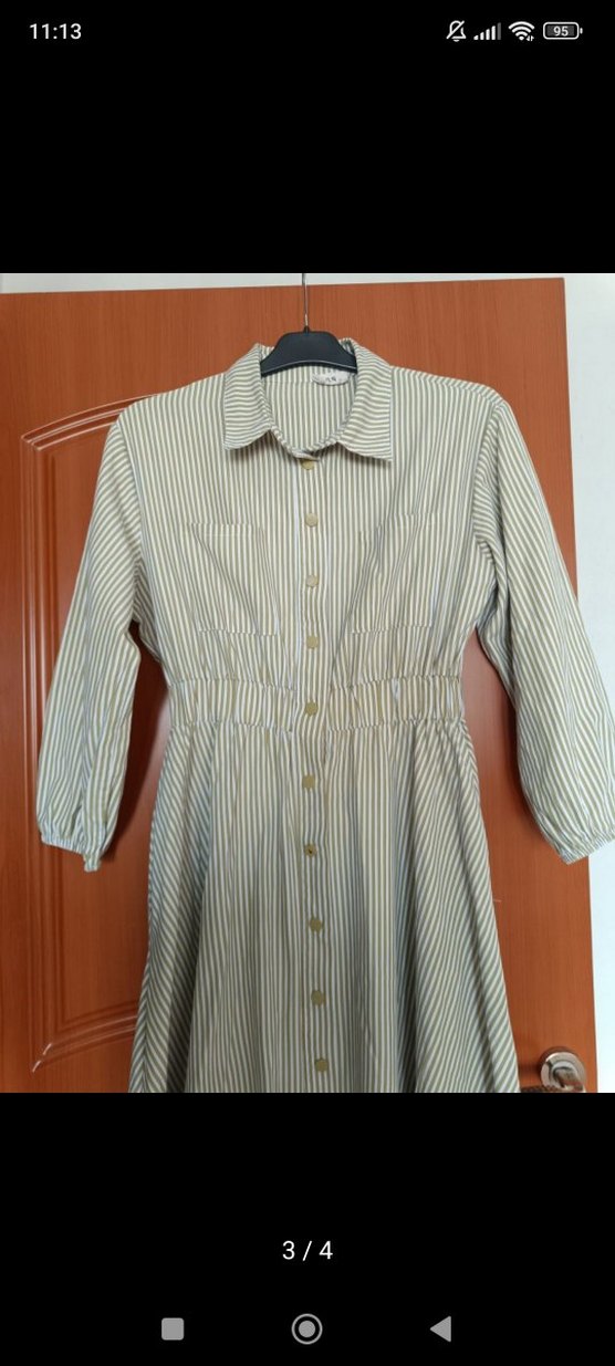 yeşil çizgili uzun elbise - Görsel 2