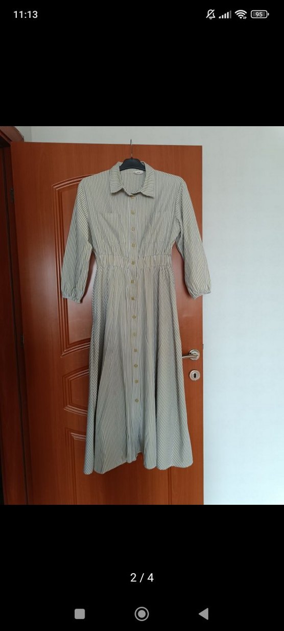 yeşil çizgili uzun elbise - Görsel 3