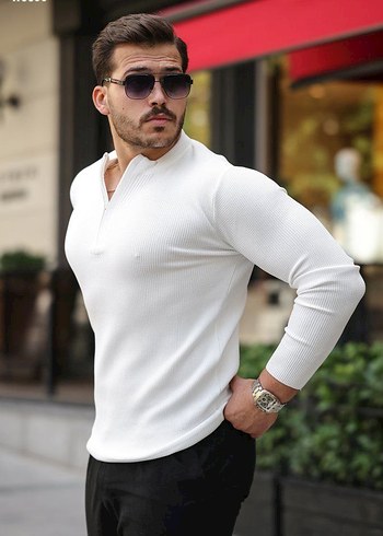 2xl Beden Erkek Kahverengi Fermuarlı İnce Triko