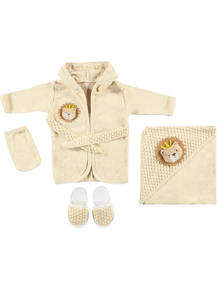 İşlemeli Erkek Çocuk Bornoz Seti Bej - Görsel 2