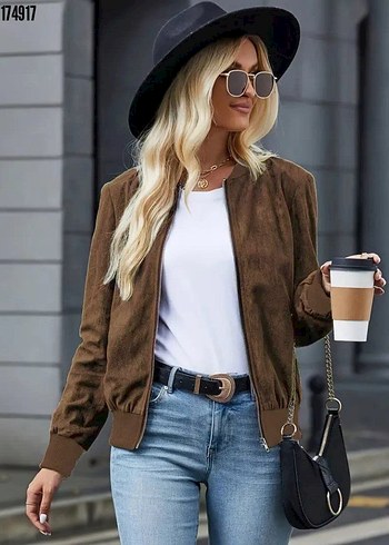 Kadın uzun kollu önden FERMUARLI süet ceket - Görsel 2