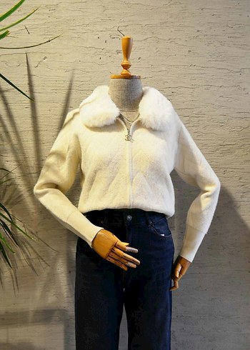 Bej Kadın Cigarette Pantolon Kürklü Detaylı - Görsel 2