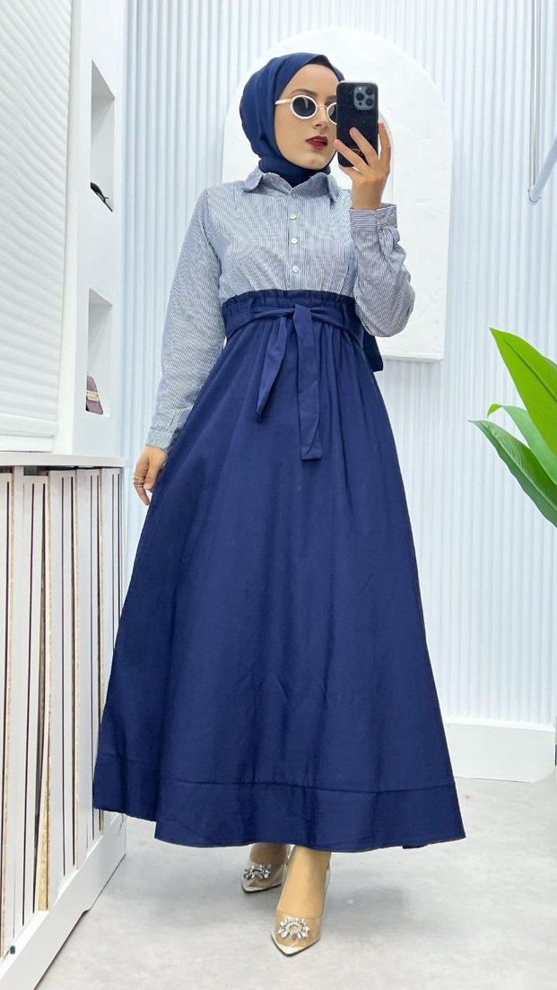 Kemer Detaylı Uzun Kollu Siyah Ofis Elbisesi - Görsel 3