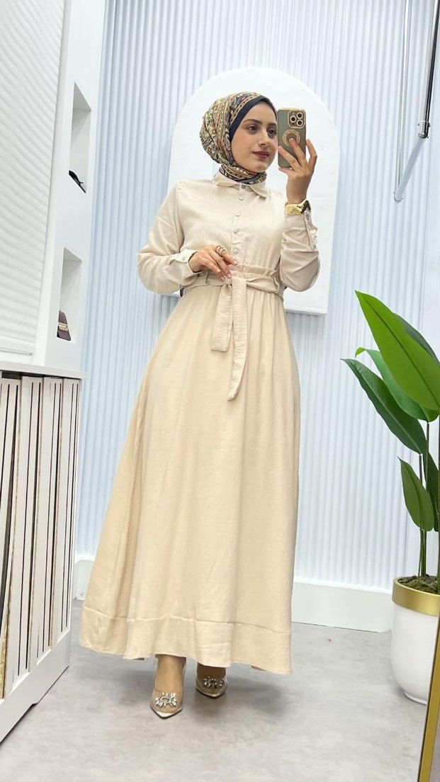 Kemer Detaylı Uzun Kollu Siyah Ofis Elbisesi - Görsel 2