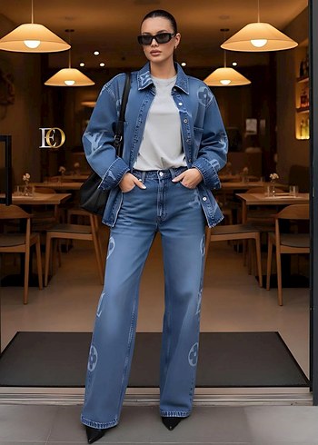 Düğmeli Mavi Kadın Denim Pantolon