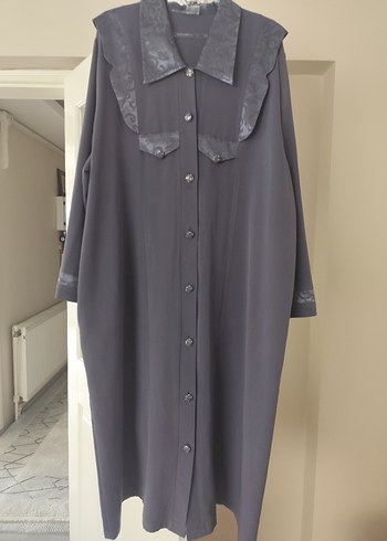 Gri Uzun Rahat Kesim Kadın Gömlek Elbise - Görsel 3