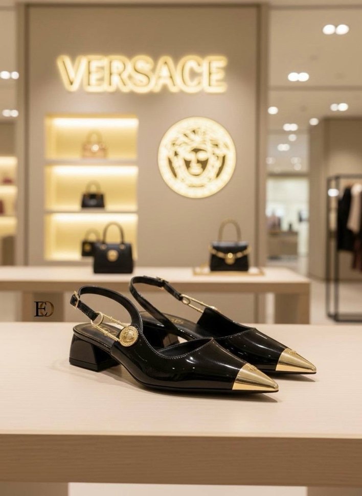 Versace Siyah Altın Tokalı Stiletto - Görsel 3