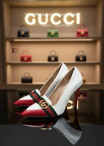 Beyaz Gucci Stiletto Topuklu Kadın Ayakkabı - Görsel 3