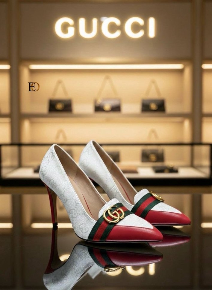 Beyaz Gucci Stiletto Topuklu Kadın Ayakkabı - Görsel 2