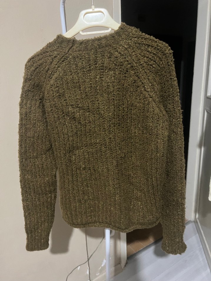 Kadın Haki Örgü Salaş Kazak - Görsel 3