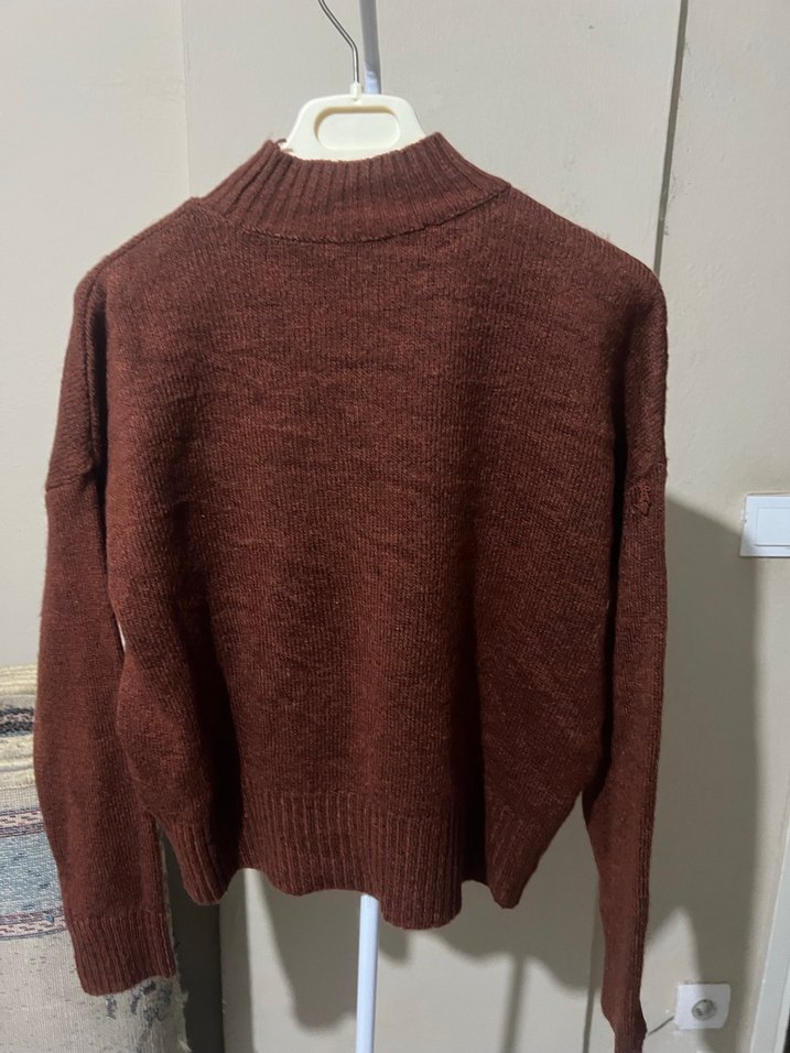 Kahverengi Triko  koton Kadın Kazak - Görsel 3