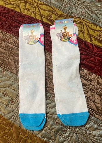 2 adet Kız Çocuk Beyaz Baskılı Çorap - Görsel 3