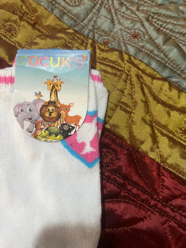 2 adet Kız Çocuk Beyaz Baskılı Çorap - Görsel 2