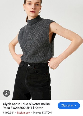 Kadın Gri Boğazlı Örgü Süveter - Görsel 3