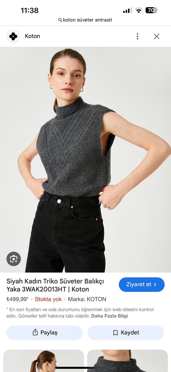 Kadın Gri Boğazlı Örgü Süveter - Görsel 3