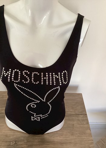 s Beden Moschino Baskılı Siyah V Yaka Body