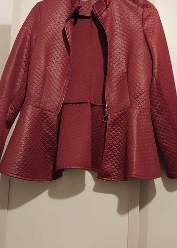 KADIN DERİ GÖRÜNÜMLÜ CEKET - Görsel 5