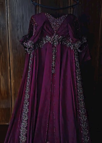 Uzun Mor Drapeli Straplez Kadın kına elbisesi - Görsel 4