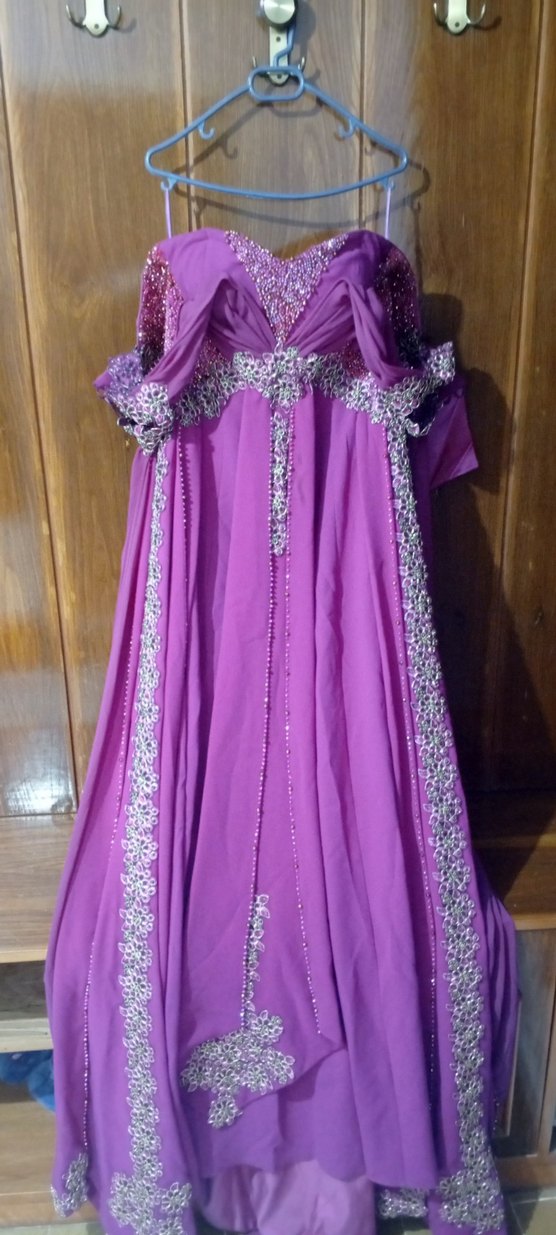 Uzun Mor Drapeli Straplez Kadın kına elbisesi - Görsel 2