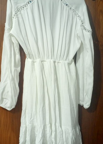 Uzun Kollu V Yaka Beyaz Bohem Elbise - Görsel 2