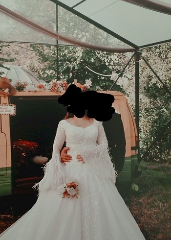 Uzun Kollu Straplez Prenses Gelinlik - Görsel 2