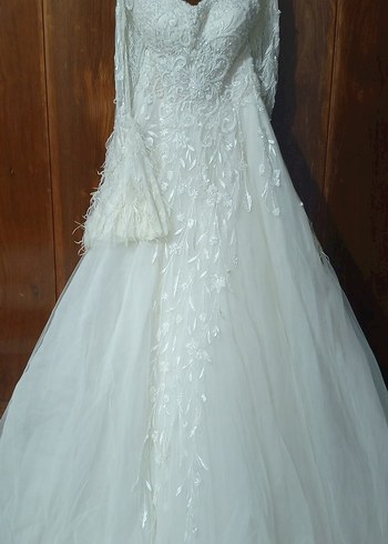 Uzun Kollu Straplez Prenses Gelinlik - Görsel 9