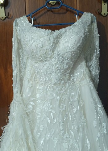 Uzun Kollu Straplez Prenses Gelinlik - Görsel 5