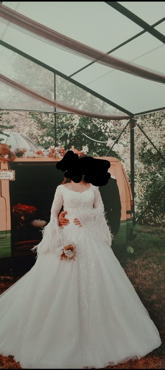 Uzun Kollu Straplez Prenses Gelinlik - Görsel 2