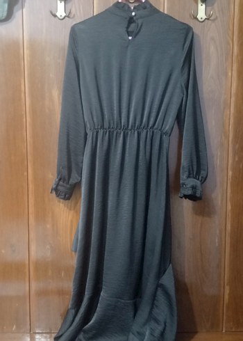 Uzun Kollu siyah Fırfırlı Uzun Elbise - Görsel 2