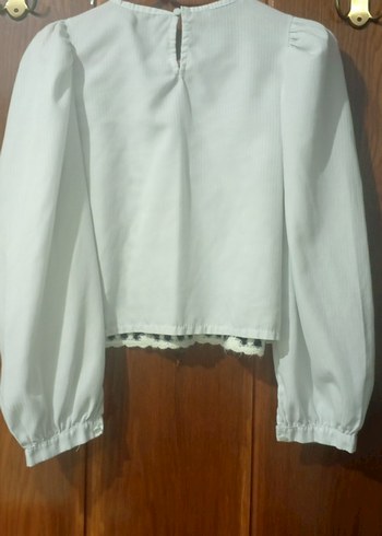 Nakışlı Örgü Detaylı Beyaz Uzun Kollu Bluz - Görsel 2