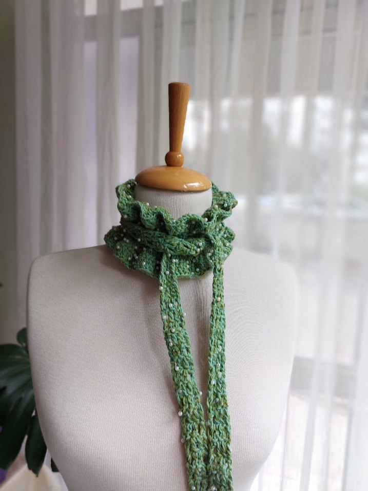 Dantel Detaylı Yeşil Triko Bohem Kadın Atkı - Görsel 4