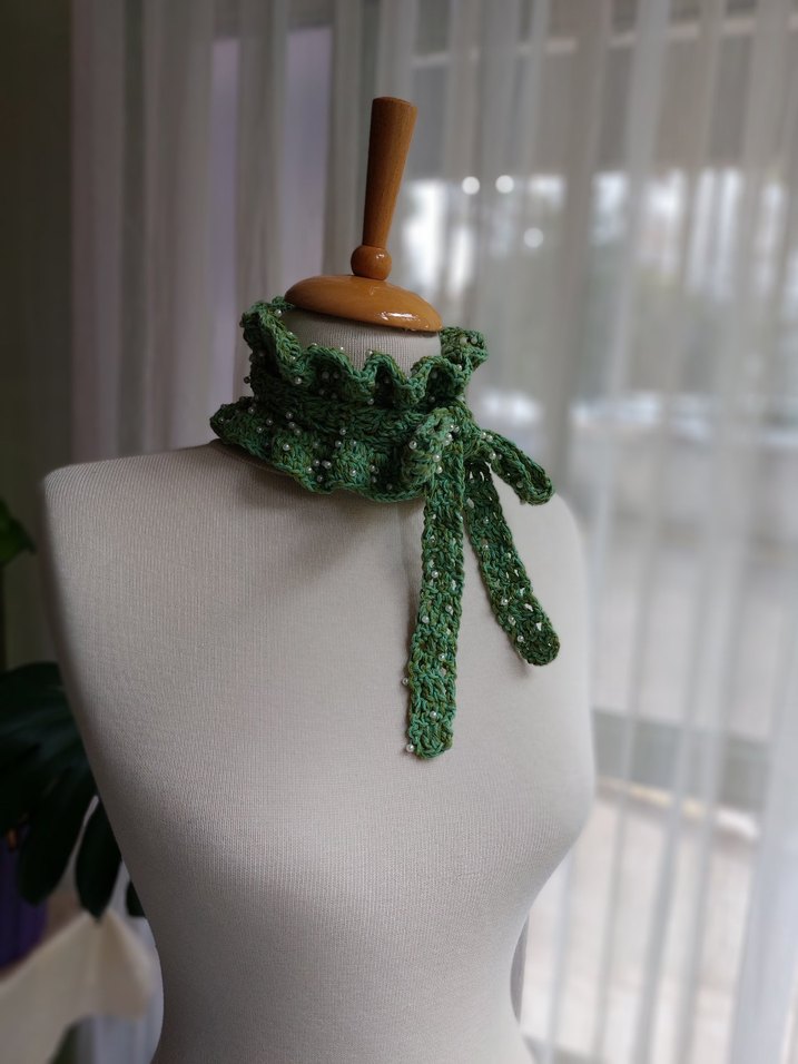 Dantel Detaylı Yeşil Triko Bohem Kadın Atkı - Görsel 5