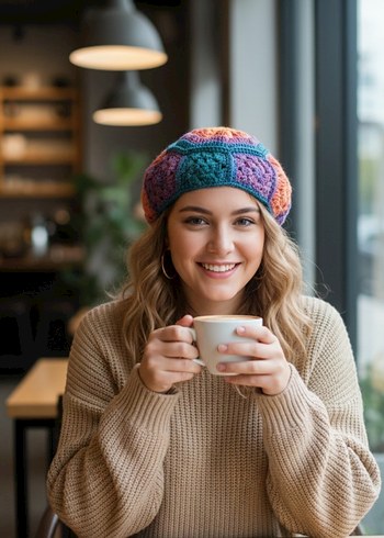 Bohem Mor Örgü Kadın Bere - Görsel 2