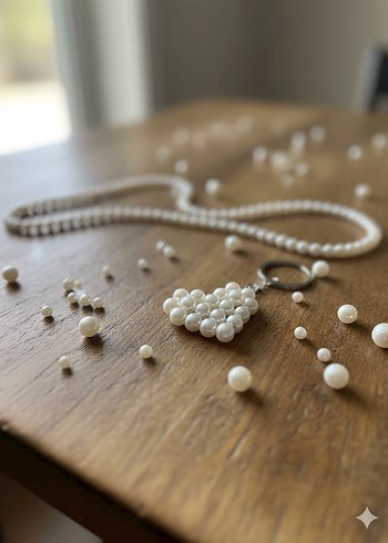 Beyaz İncili Kalp Anahtarlık - Görsel 2