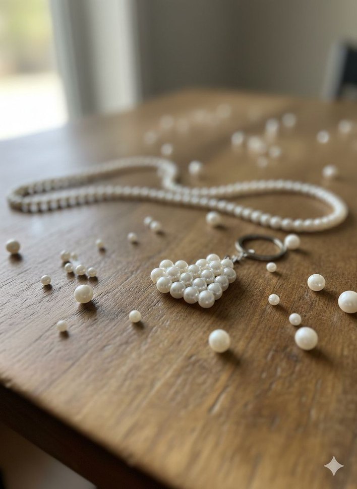 Beyaz İncili Kalp Anahtarlık - Görsel 2