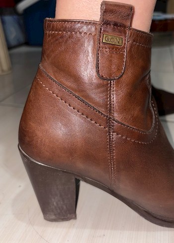 Kahverengi Deri Kadın Topuklu Bot - Görsel 2