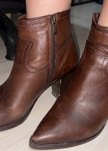 Kahverengi Deri Kadın Topuklu Bot - Görsel 4