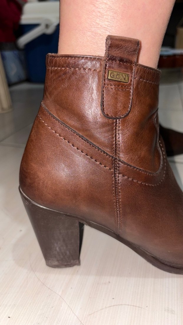 Kahverengi Deri Kadın Topuklu Bot - Görsel 2