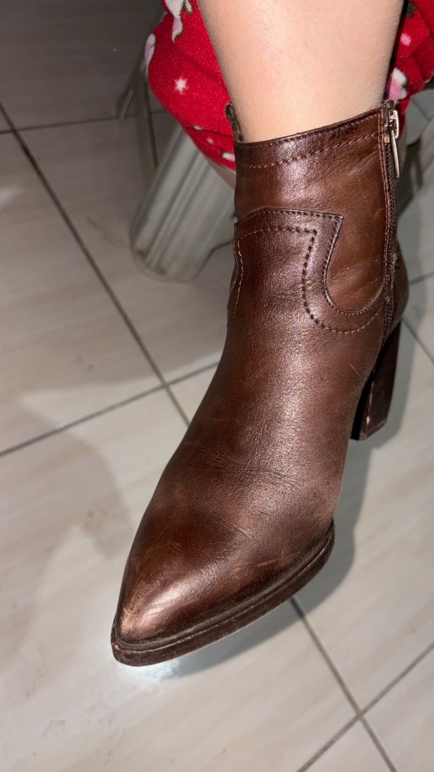 Kahverengi Deri Kadın Topuklu Bot - Görsel 5
