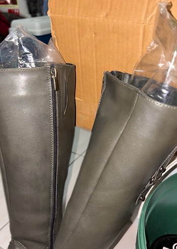 Kadın Haki Deri Topuklu Çizme - Görsel 8