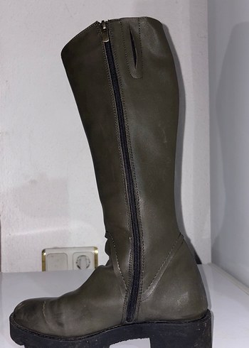 Kadın Haki Deri Topuklu Çizme - Görsel 3